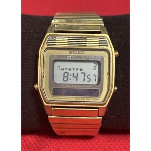 Vintage Mens Seiko A628-5000 Gold Tone Solar Lcd Mens Watch Japan Rare!